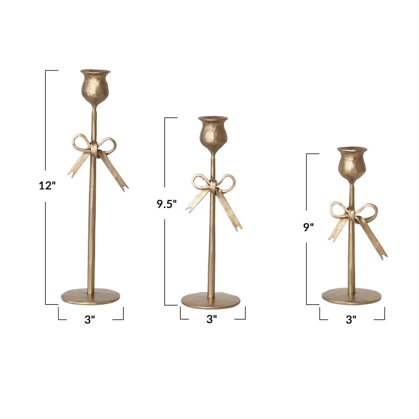 Hand-Forged Iron Taper Holders w/ Bow, Antique Gold Finish, small