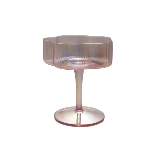 6 oz. Hand-Blown Pleated Flower Shaped Stemmed Coupe Glass pink